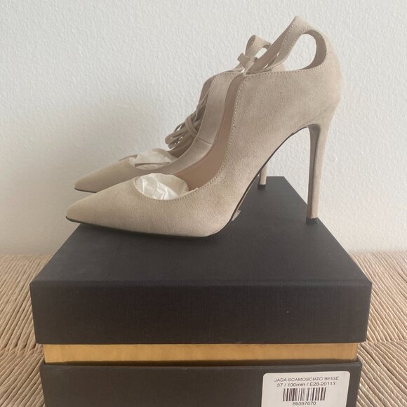 BRAND NEW IN BOX - Identita Jada Beige Suede Anklewrap Stiletto 4"/100mm Pumps - Picture 8 of 14